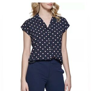 Tommy Hilfiger Navy Polka Dot Office or Formal Top